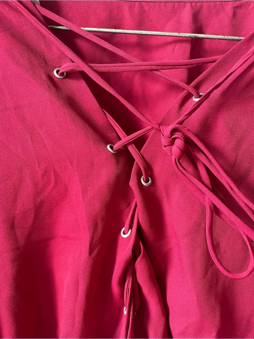 Lace-Up Top in Deep Raspberry - Picture 2 of 3
